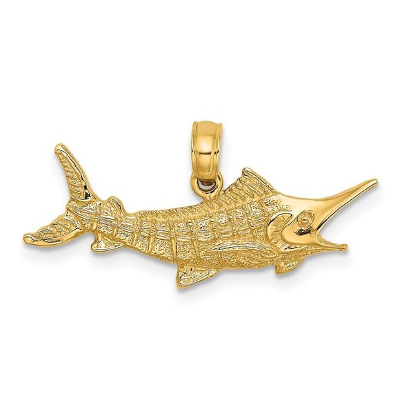 14k Yellow Gold Textured 2-D Marlin Fish Charm
